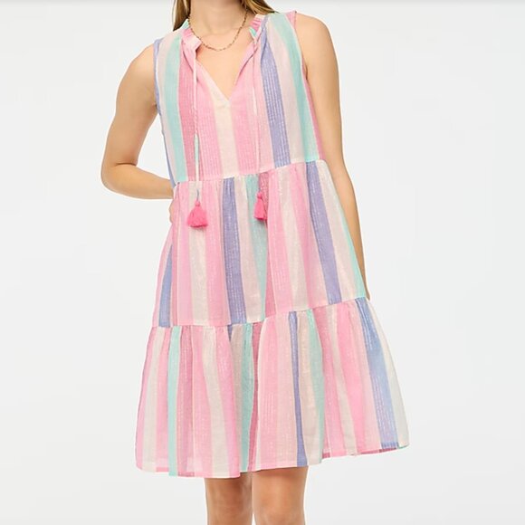 NWT J. Crew  Factory Ruffle Shimmer Beach Tiered Sheer Dress Pastel Stripe Sz S - Picture 9 of 9